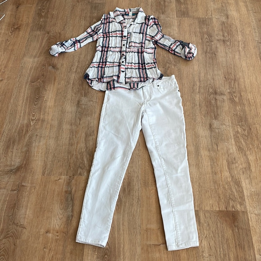 Plaid Top with White Jeans